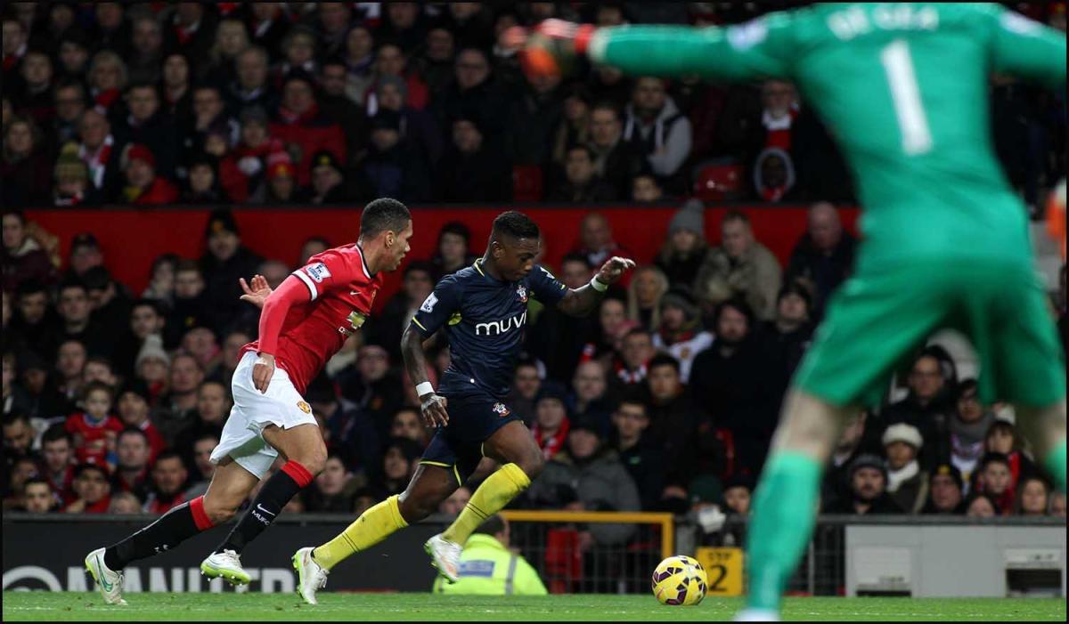 Pictures from the Barclays Premier League clash between Manchester United v Saints at Old Trafford. The unauthorised downloading, editing, copying, or distribution of this image is strictly prohibited.