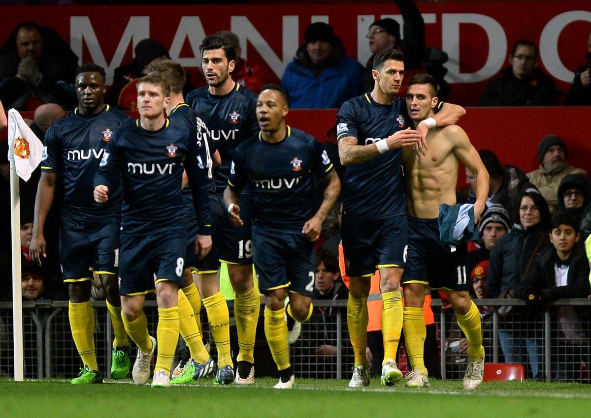 Pictures from the Barclays Premier League clash between Manchester United v Saints at Old Trafford. The unauthorised downloading, editing, copying, or distribution of this image is strictly prohibited.