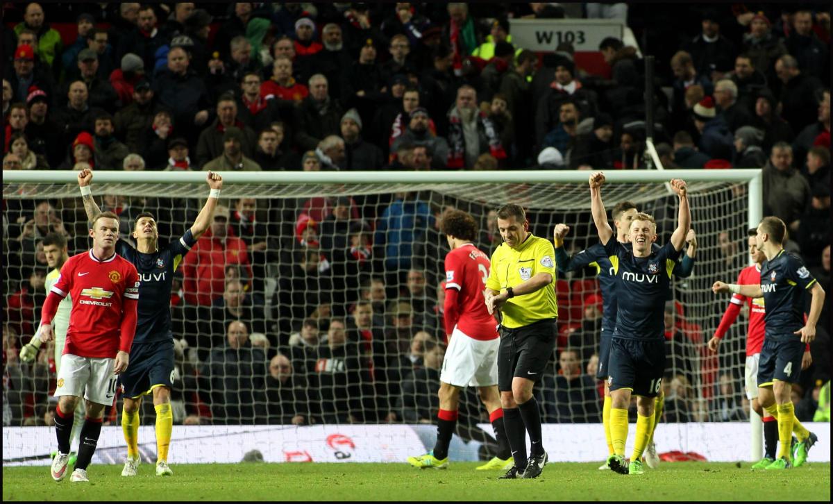 Pictures from the Barclays Premier League clash between Manchester United v Saints at Old Trafford. The unauthorised downloading, editing, copying, or distribution of this image is strictly prohibited.