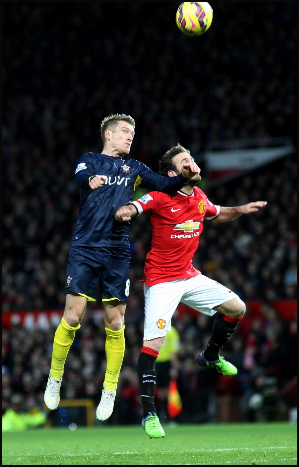 Pictures from the Barclays Premier League clash between Manchester United v Saints at Old Trafford. The unauthorised downloading, editing, copying, or distribution of this image is strictly prohibited.