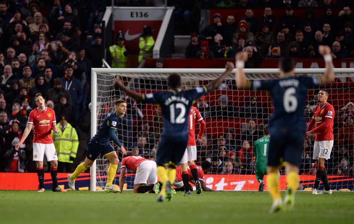 Pictures from the Barclays Premier League clash between Manchester United v Saints at Old Trafford. The unauthorised downloading, editing, copying, or distribution of this image is strictly prohibited.