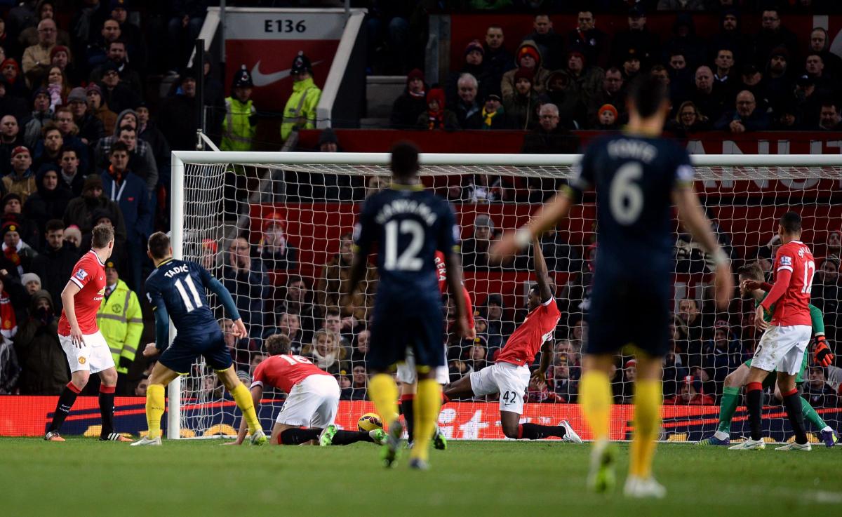 Pictures from the Barclays Premier League clash between Manchester United v Saints at Old Trafford. The unauthorised downloading, editing, copying, or distribution of this image is strictly prohibited.
