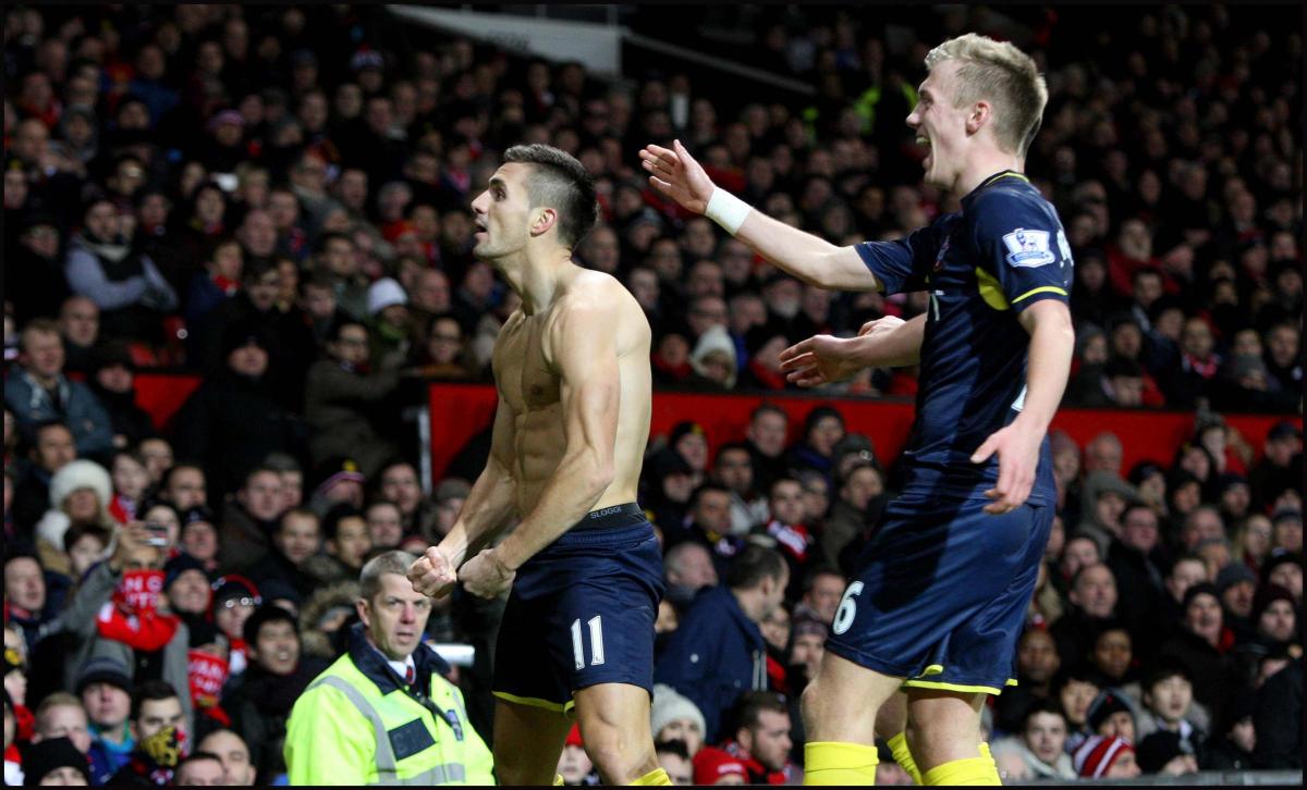 Pictures from the Barclays Premier League clash between Manchester United v Saints at Old Trafford. The unauthorised downloading, editing, copying, or distribution of this image is strictly prohibited.