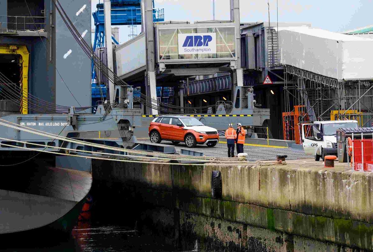 Vehicles being removed from the Hoegh Osaka after it was freed and brought back to Southampton docks.