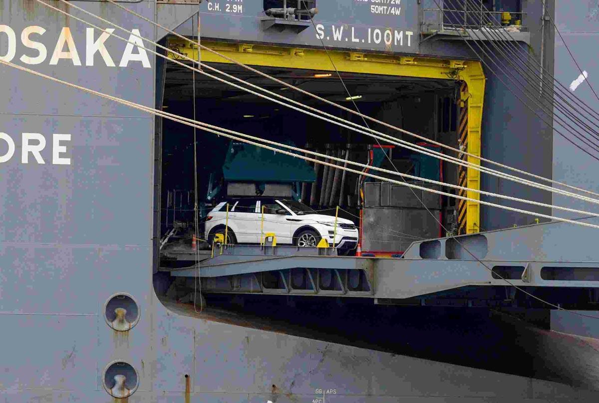 Vehicles being removed from the Hoegh Osaka after it was freed and brought back to Southampton docks.