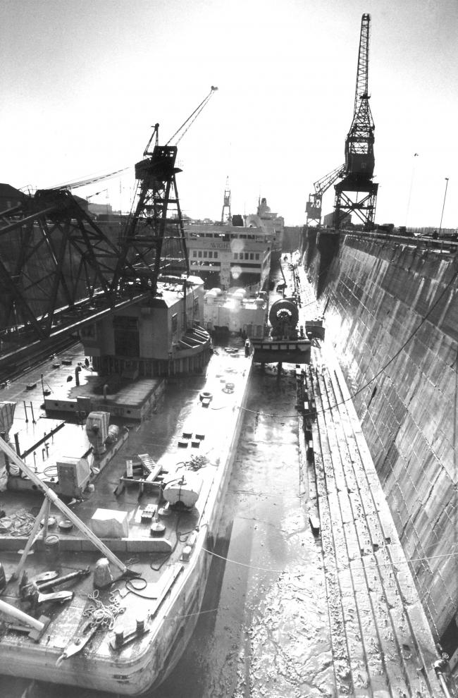 A bustling King George V Dry Dock in the early 1990s.