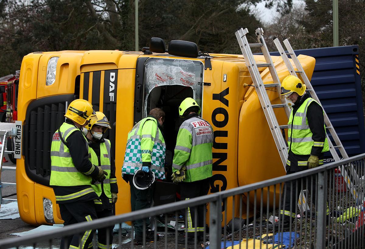 Overturned Lorry at Rushington Roundabout