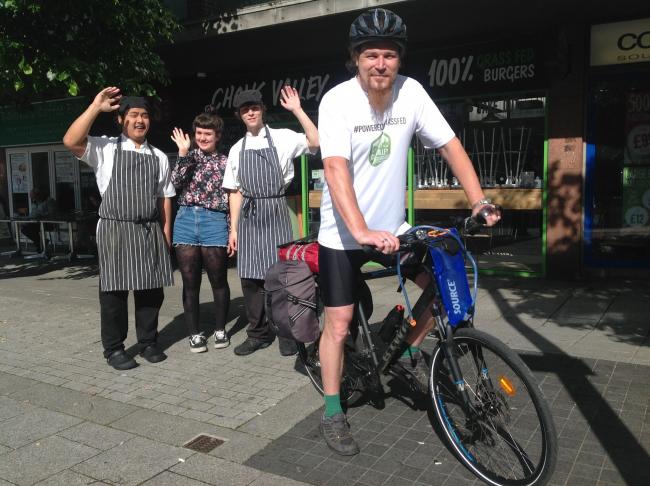 Jay McIlwain manager of Chalk Valley Burgers in London Road, has completed a 322 mile bike ride to Brussels.
