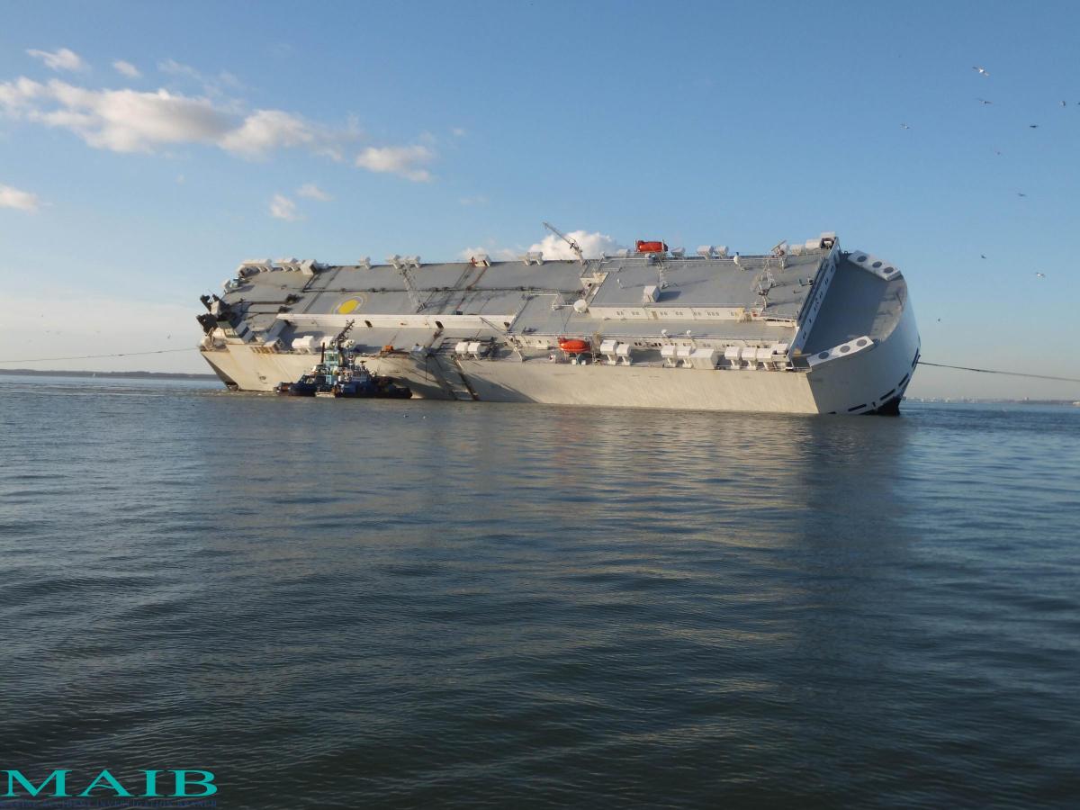 Damage caused inside and outside the Hoegh Osaka after it ran aground in the Solent