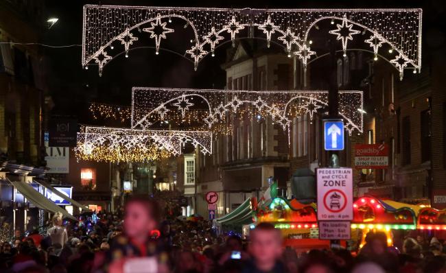 Christmas lights switch on, The Broadway, Winchester. Picture by Chris Moorhouse Thursday 16th November 2017