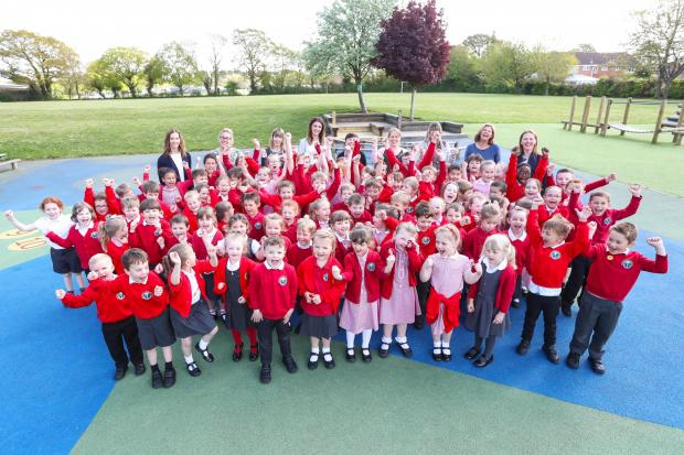 Photo Stuart Martin - Manor Infant School in Holbury school report following the school good Ofsted report - The schools pupils and teaching staff celebrate the school's good Ofsted report.