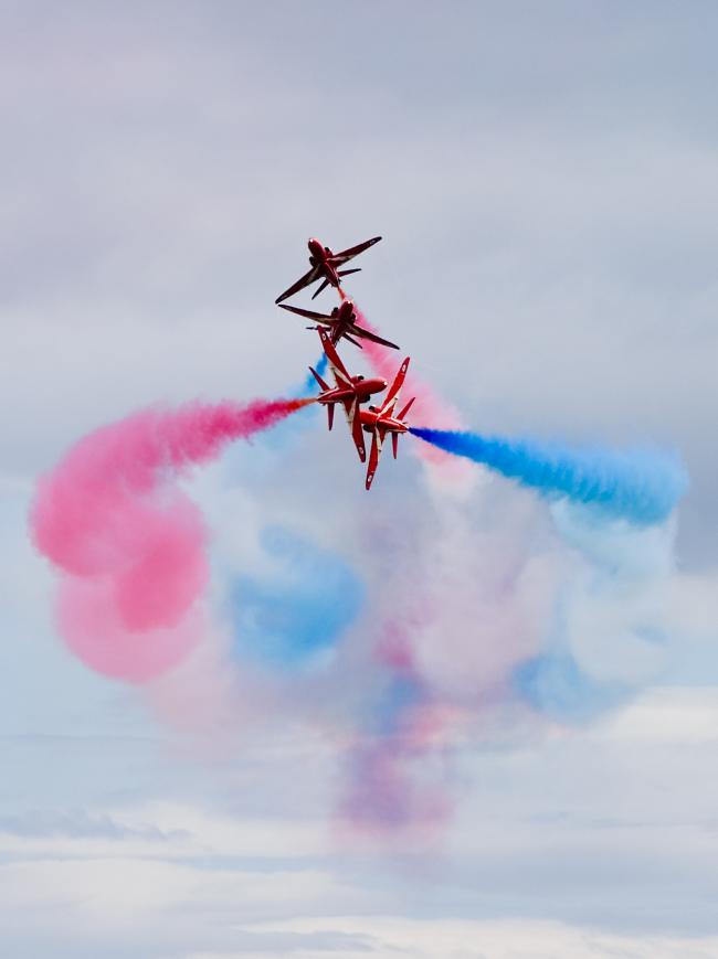 The spectacular Red Arrows are due to display in Falmouth on Tuesday