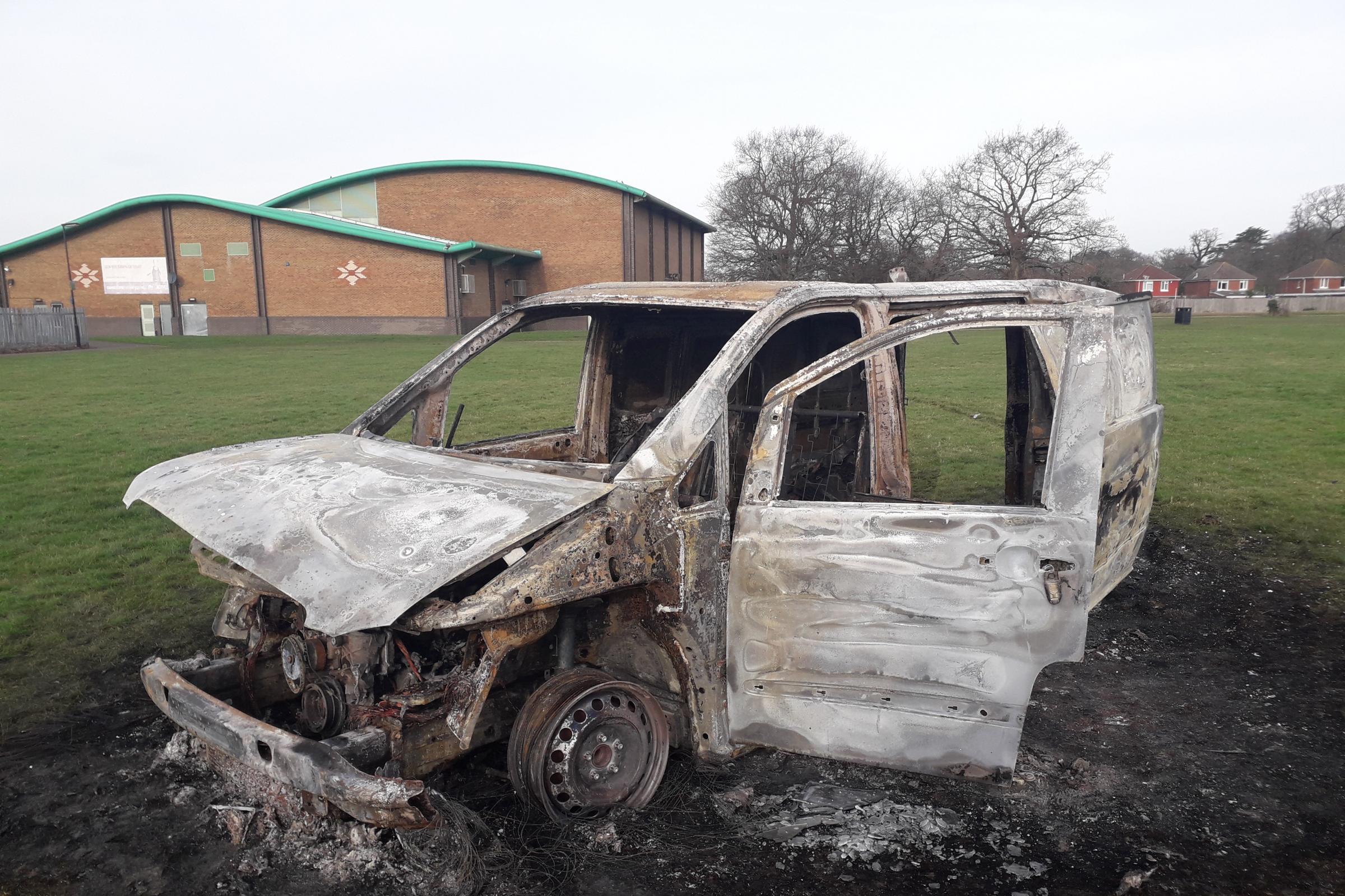 Burned-out van dumped behind Southampton leisure centre